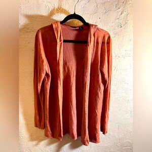 Tahari Linen Orange Cinnamon Hooded 100% Linen Lightweight open front jacket